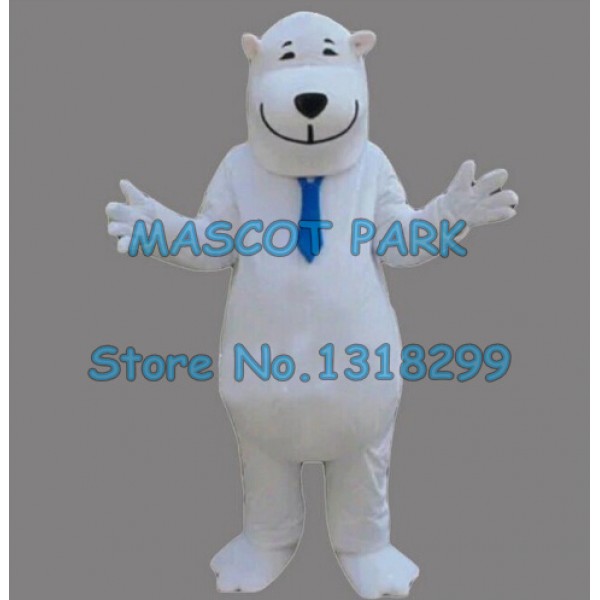 the white polite smile polar bear Mascot Costume