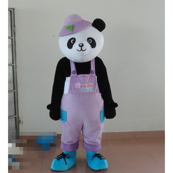 Panda Mascot Costume with Purple Clothes